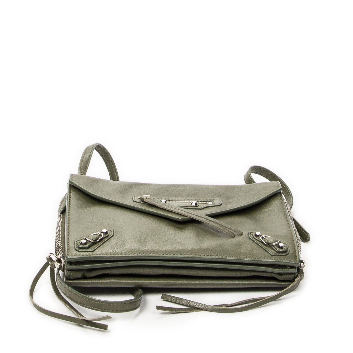 Balenciaga Xs Papier Zip Around Triple Olive Green Calfskin Leather Handbag — view 6