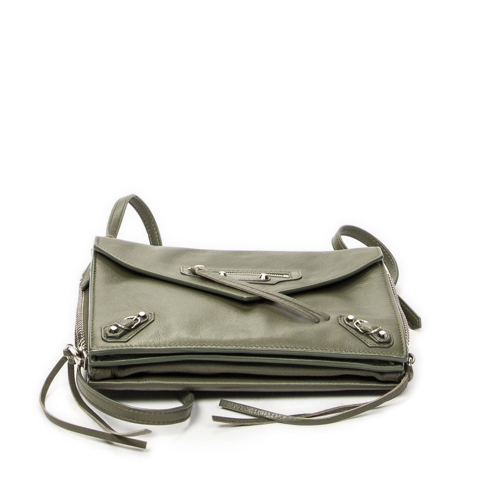 Balenciaga Xs Papier Zip Around Triple Olive Green Calfskin Leather Handbag — view 6