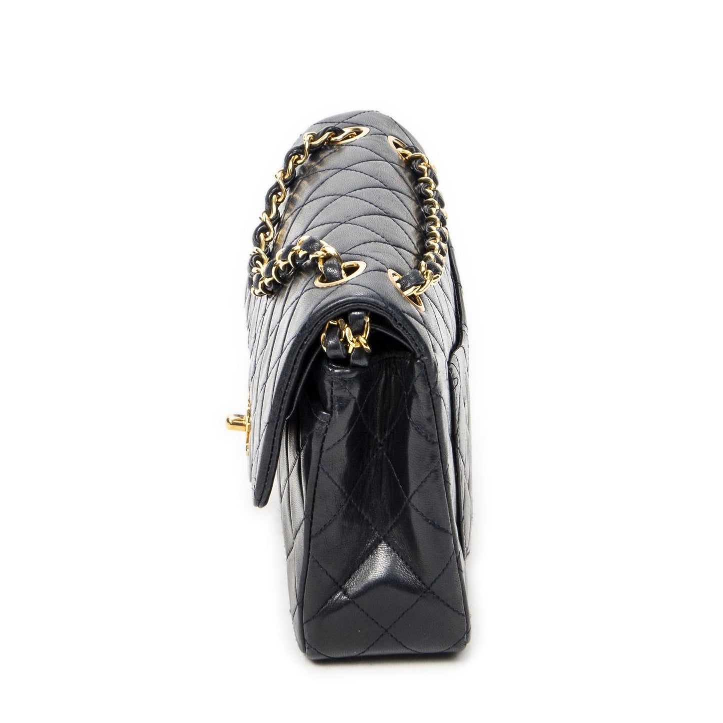 Chanel Quilted Double Flap Navy Lambskin Leather — view 3