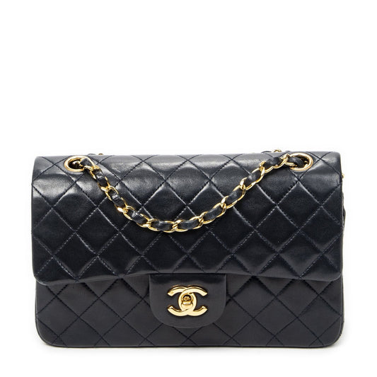 Chanel Quilted Double Flap Navy Lambskin Leather