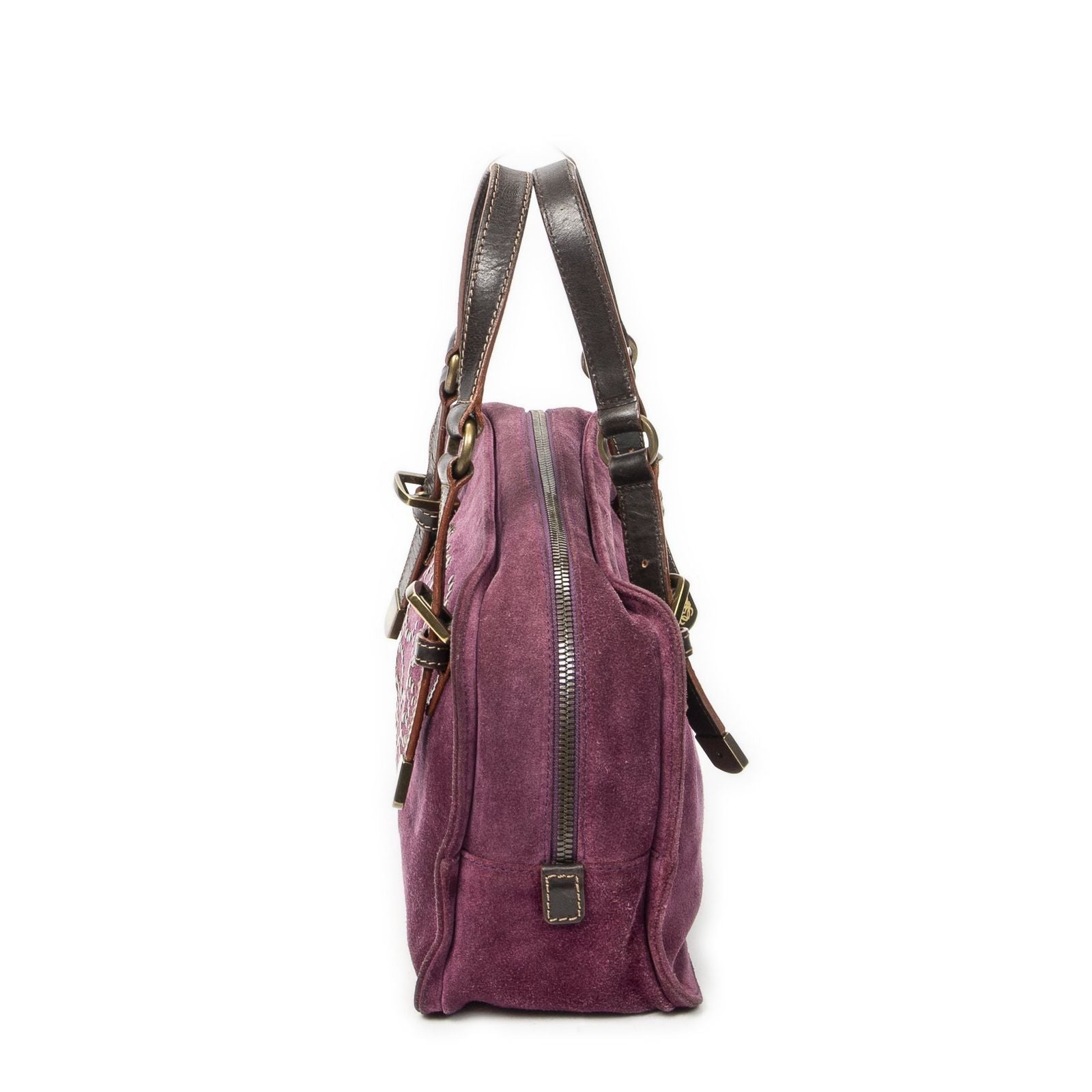 Loewe Studded Amazona Purple Dark Brown Leather Messenger Bag — view 3
