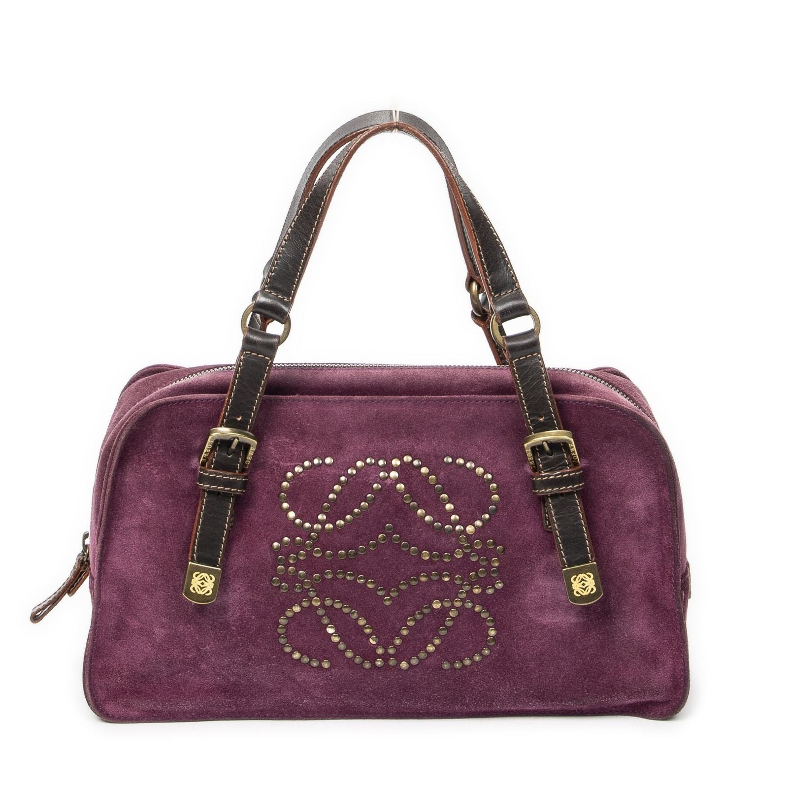 Loewe Studded Amazona Purple Dark Brown Leather Messenger Bag