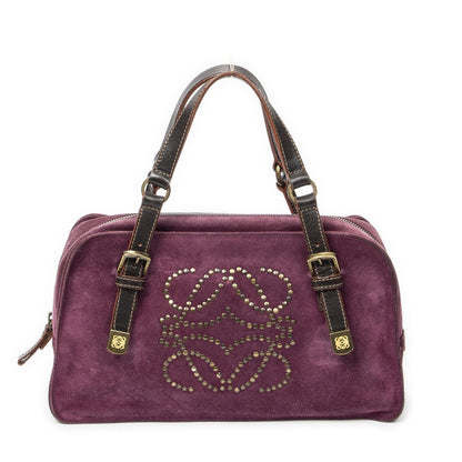 Loewe Studded Amazona Purple Dark Brown Leather Messenger Bag