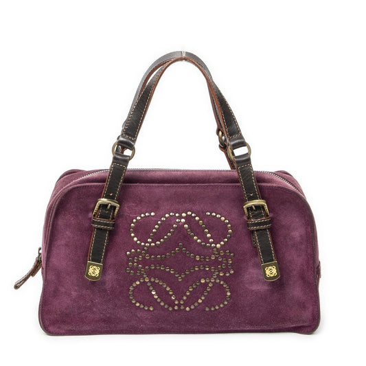 Loewe Studded Amazona Purple Dark Brown Leather Messenger Bag