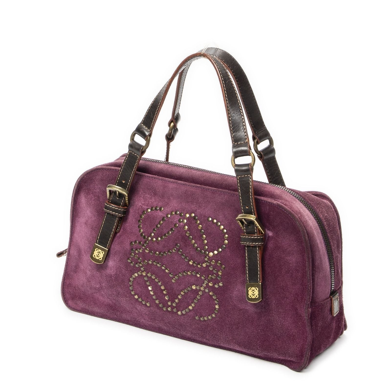 Loewe Studded Amazona Purple Dark Brown Leather Messenger Bag — view 2