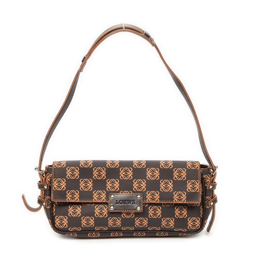 Loewe Flap Shoulder Bag Brown Orange Anagram Canvas