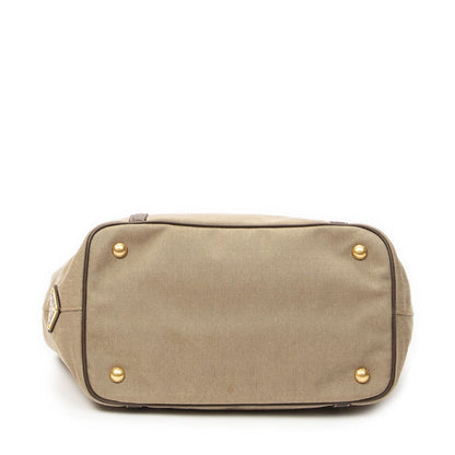 Prada Tote Beige Brown Jaca Dog Canvas — view 6
