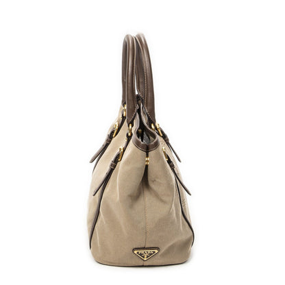 Prada Tote Beige Brown Jaca Dog Canvas — view 4