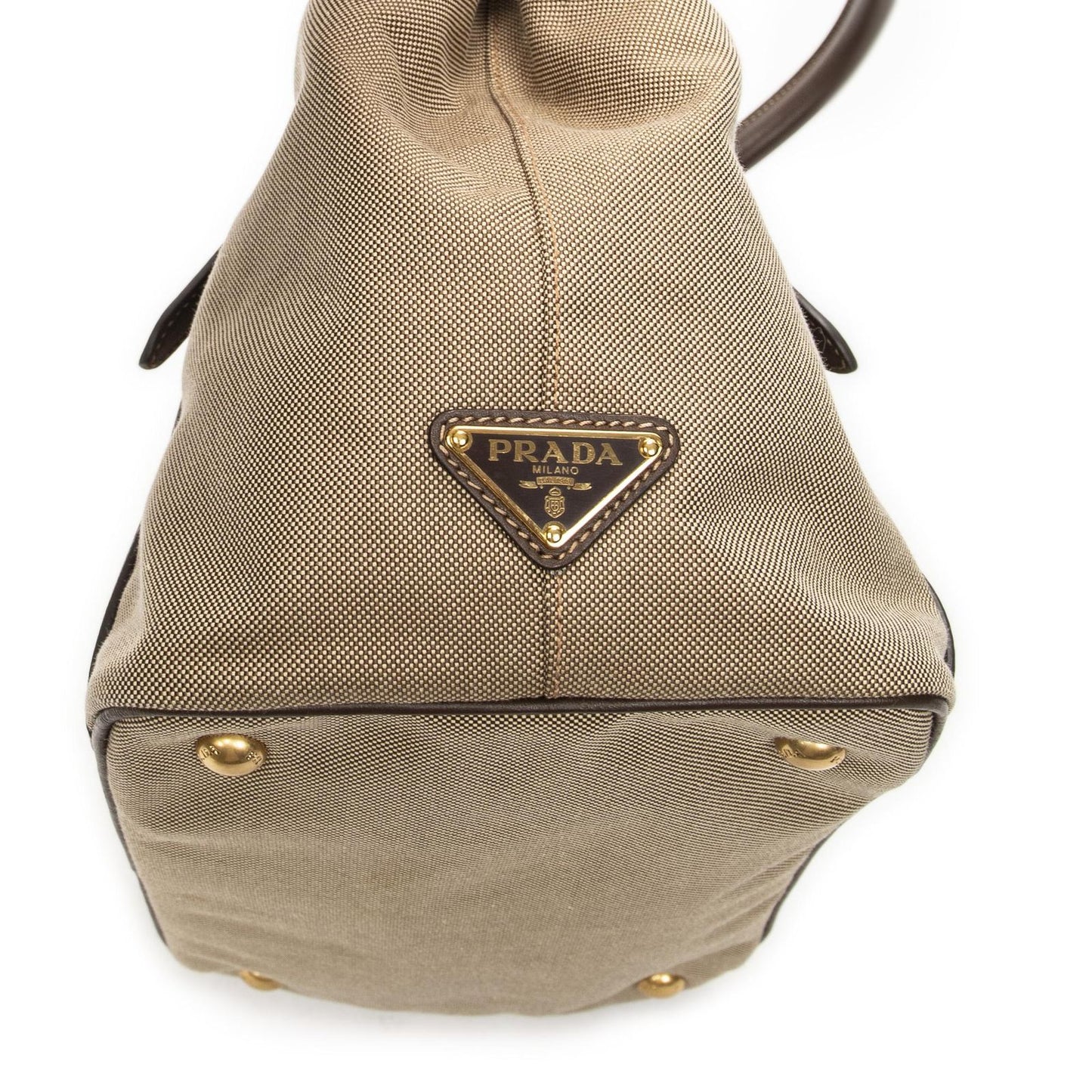 Prada Tote Beige Brown Jaca Dog Canvas — view 7