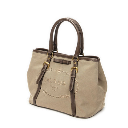 Prada Tote Beige Brown Jaca Dog Canvas — view 2