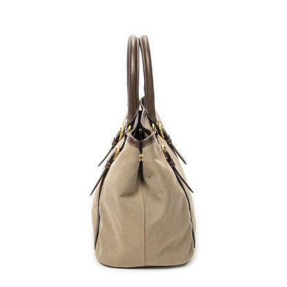 Prada Tote Beige Brown Jaca Dog Canvas — view 3