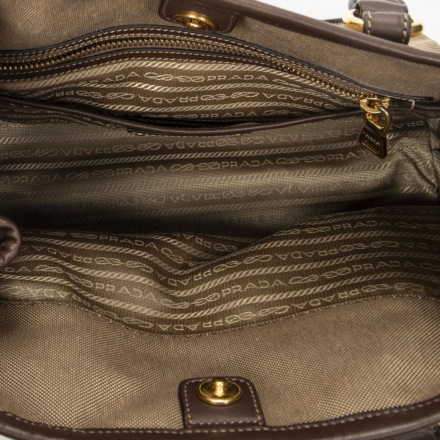Prada Tote Beige Brown Jaca Dog Canvas — view 9