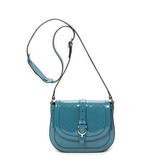 Gucci Small Faux Crossbody Teal Micro Guccissima Patent Leather