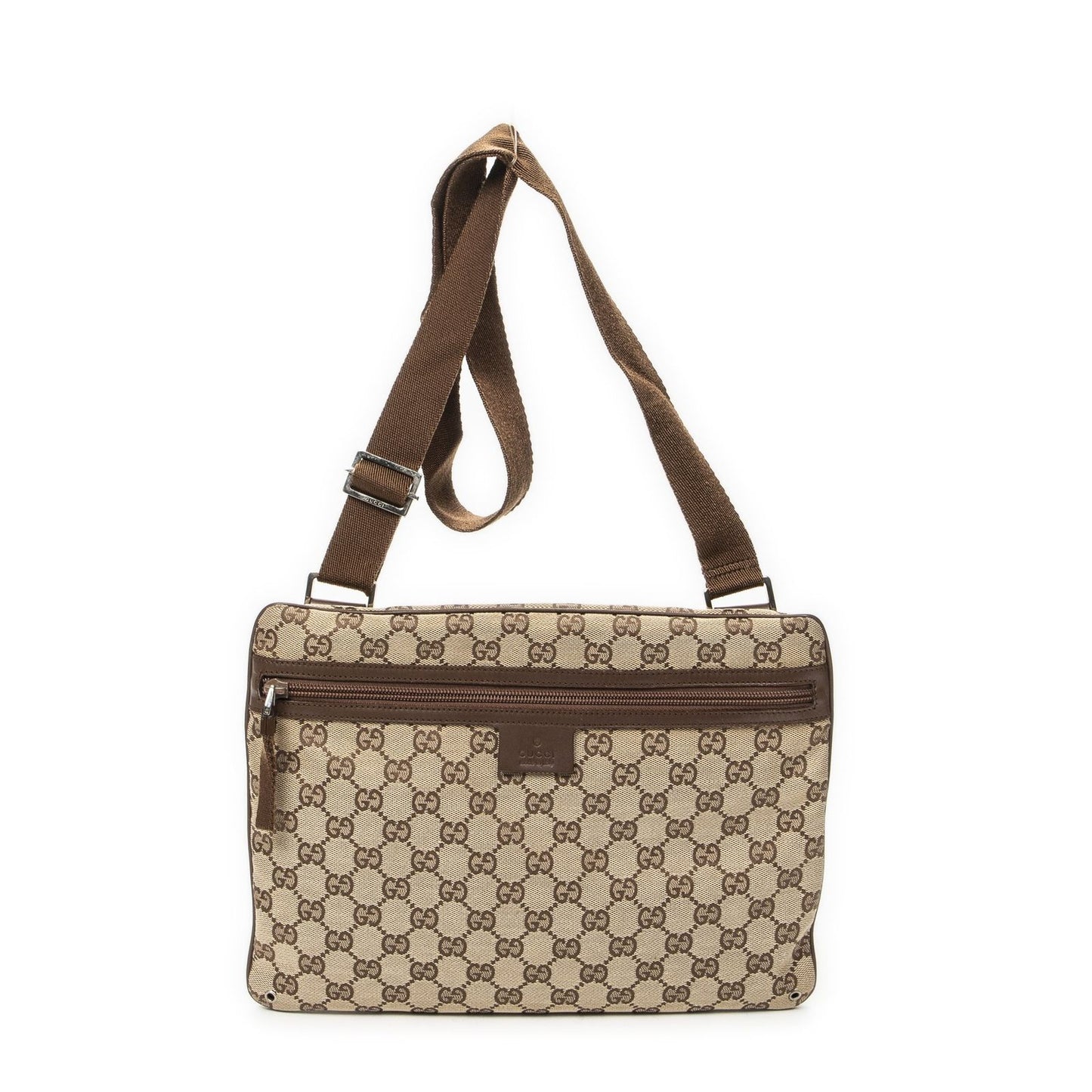 Gucci Front Pocket Flap Crossbody Brown Beige GG Canvas