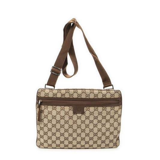Gucci Front Pocket Flap Crossbody Brown Beige GG Canvas