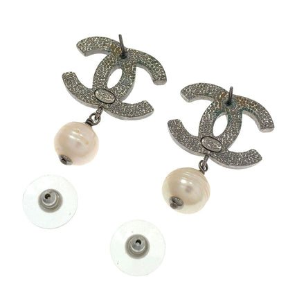 Chanel CC Logo Rhinestone Faux Pearl Earrings Metal — view 2