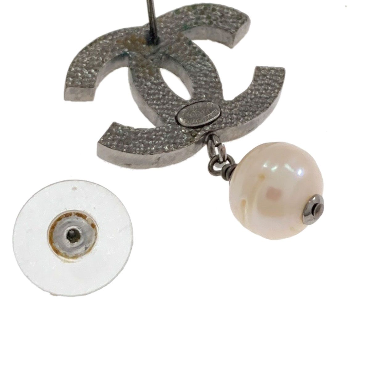Chanel CC Logo Rhinestone Faux Pearl Earrings Metal — view 4