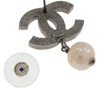 Chanel CC Logo Rhinestone Faux Pearl Earrings Metal — view 4