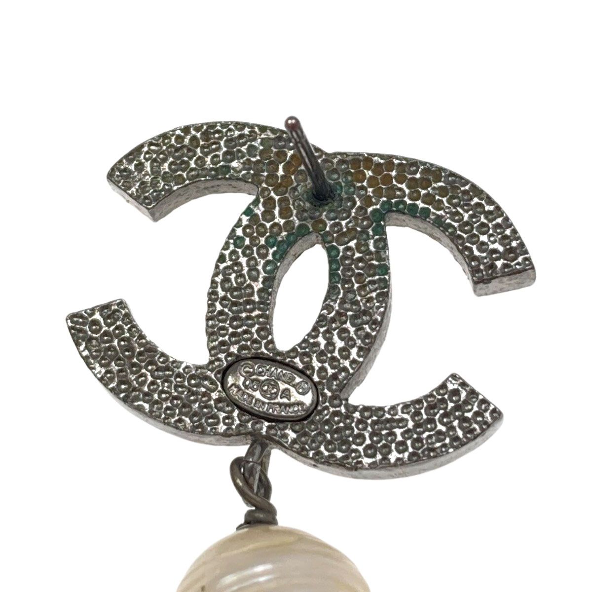 Chanel CC Logo Rhinestone Faux Pearl Earrings Metal — view 3