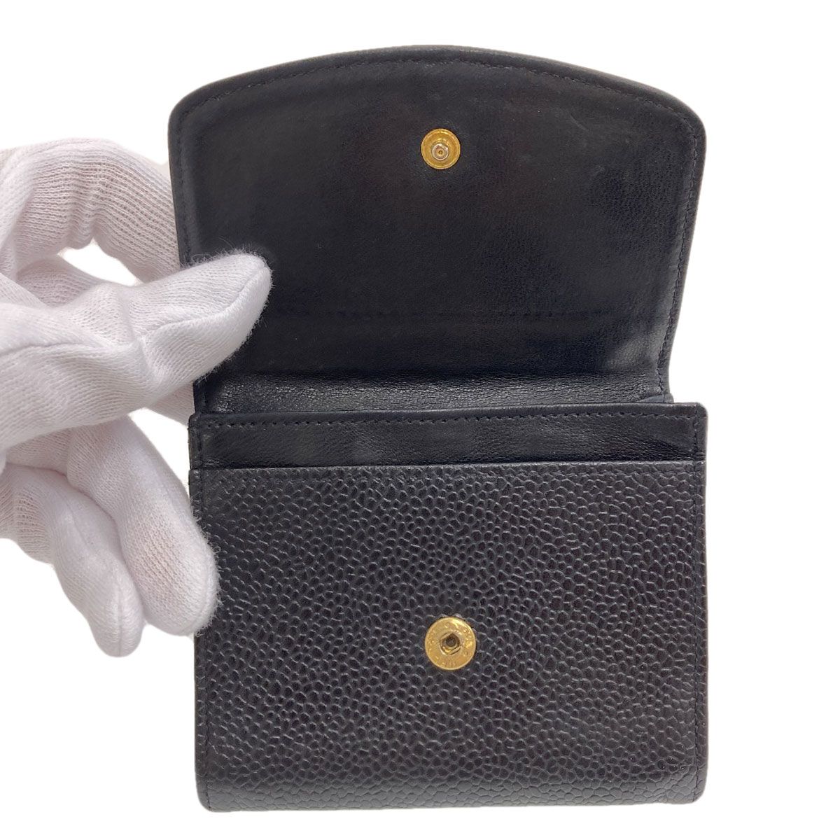 Chanel CC Logo Stitch Gold Coin Case Gray Calfskin — view 4