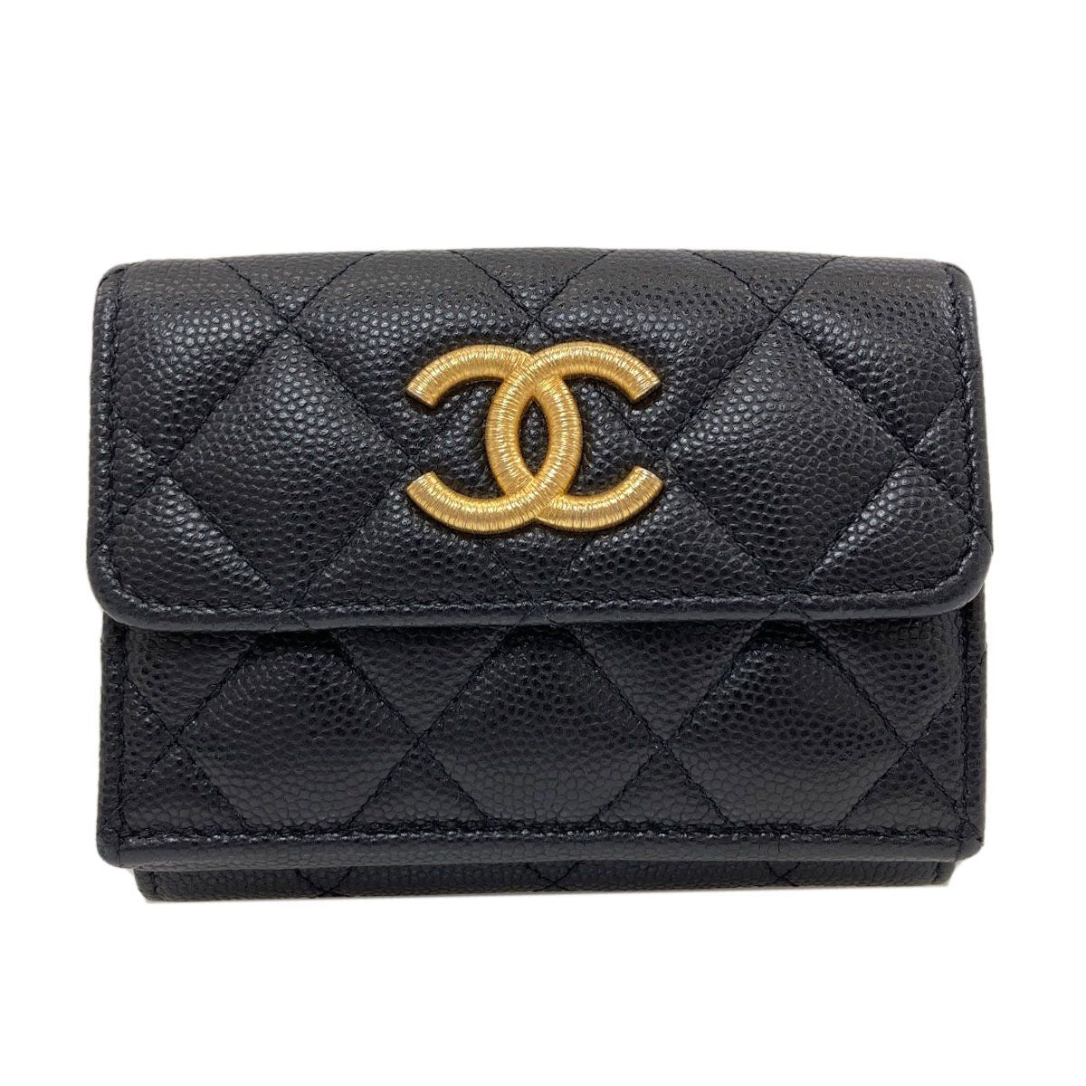Chanel CC Logo Quilted Gold Bifold Wallet Gray Calfskin