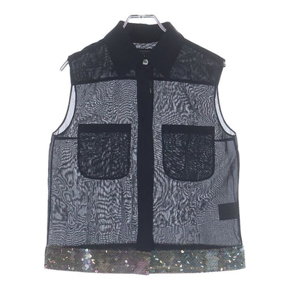 Chanel Sequin Sheer Sleeveless Blouse Black 38