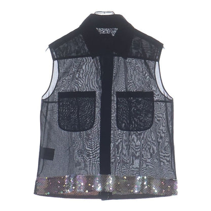 Chanel Sequin Sheer Sleeveless Blouse Black 38 — view 2