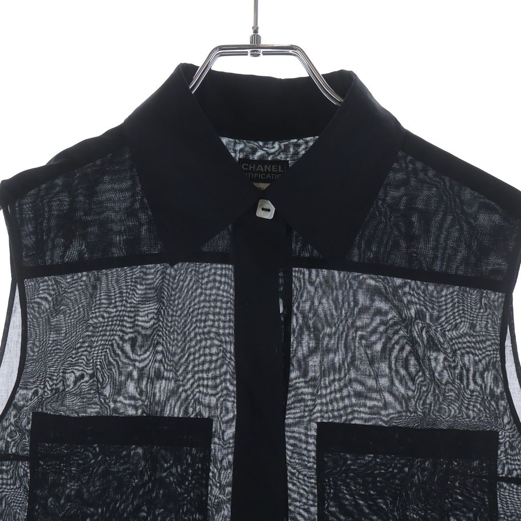 Chanel Sequin Sheer Sleeveless Blouse Black 38 — view 3