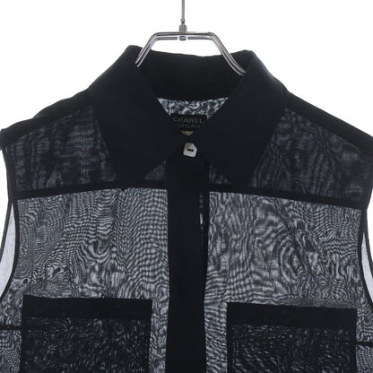 Chanel Sequin Sheer Sleeveless Blouse Black 38 — view 3
