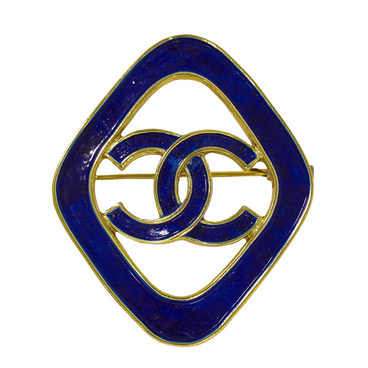 Chanel CC Logo Brooch Gold Plated Blue