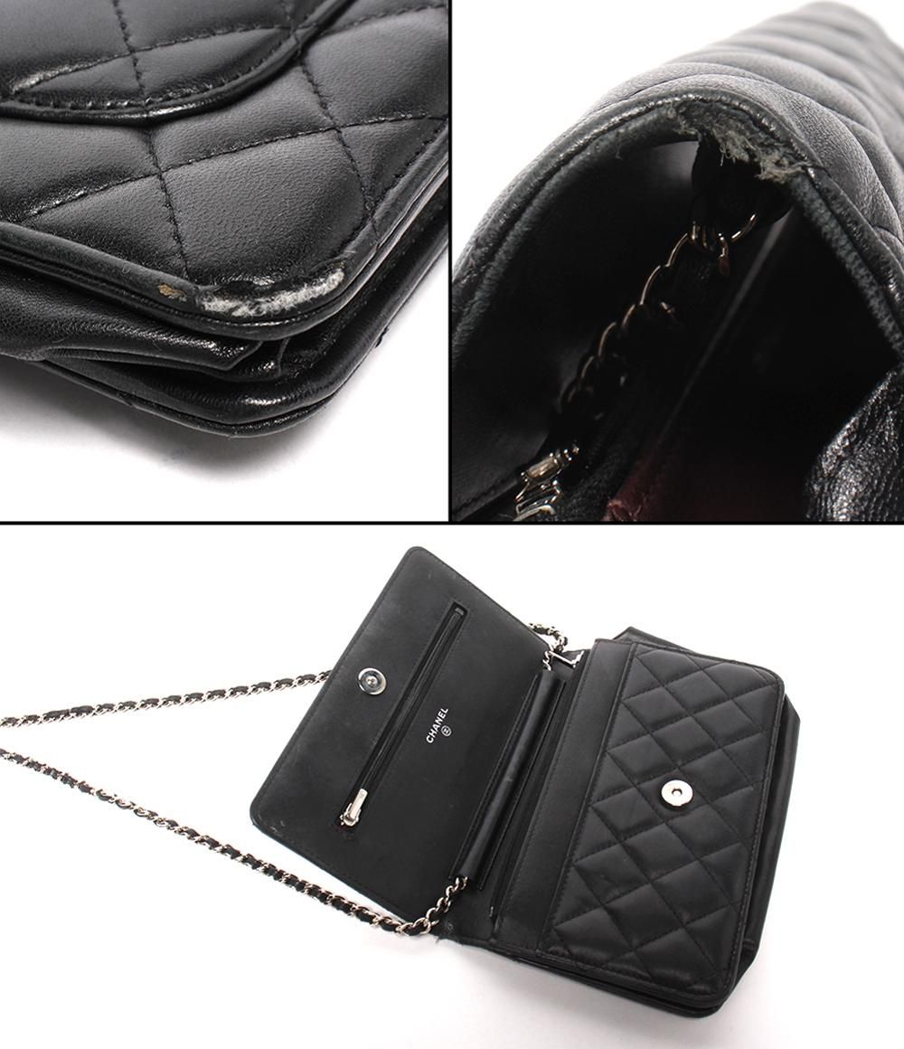 Chanel Chain Shoulder Bag Wallet Lambskin Silver Quilted — view 8