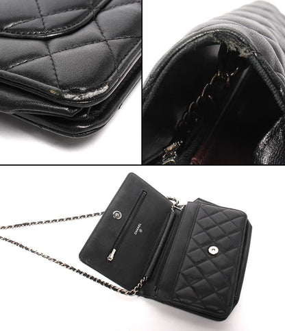 Chanel Chain Shoulder Bag Wallet Lambskin Silver Quilted — view 8