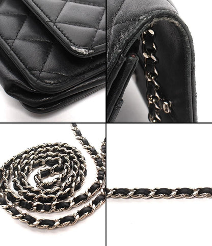 Chanel Chain Shoulder Bag Wallet Lambskin Silver Quilted — view 9