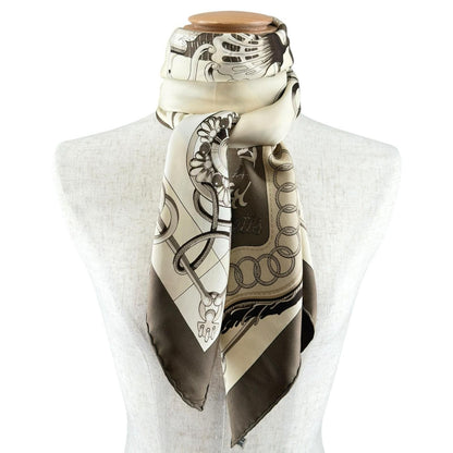 Hermes Carre 90 Cliquetis Silk Brown Beige Scarf — view 4