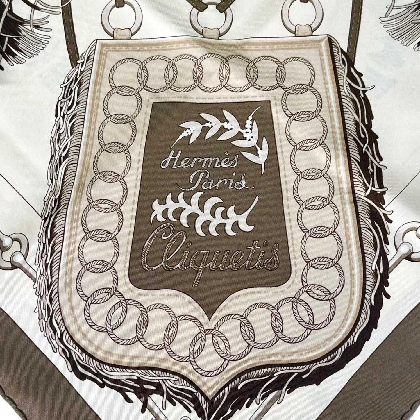 Hermes Carre 90 Cliquetis Silk Brown Beige Scarf — view 5