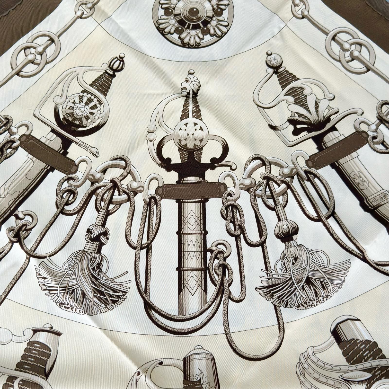 Hermes Carre 90 Cliquetis Silk Brown Beige Scarf — view 7