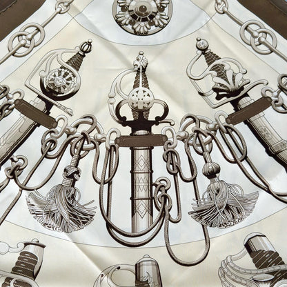 Hermes Carre 90 Cliquetis Silk Brown Beige Scarf — view 7