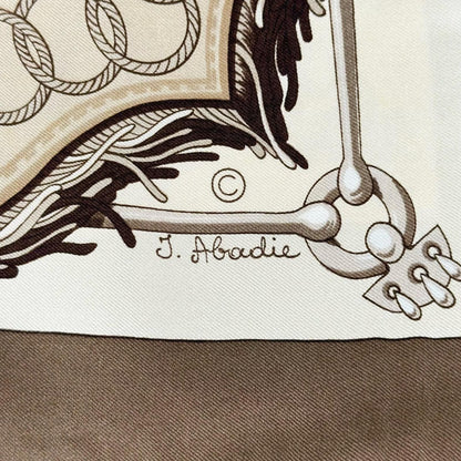 Hermes Carre 90 Cliquetis Silk Brown Beige Scarf — view 6