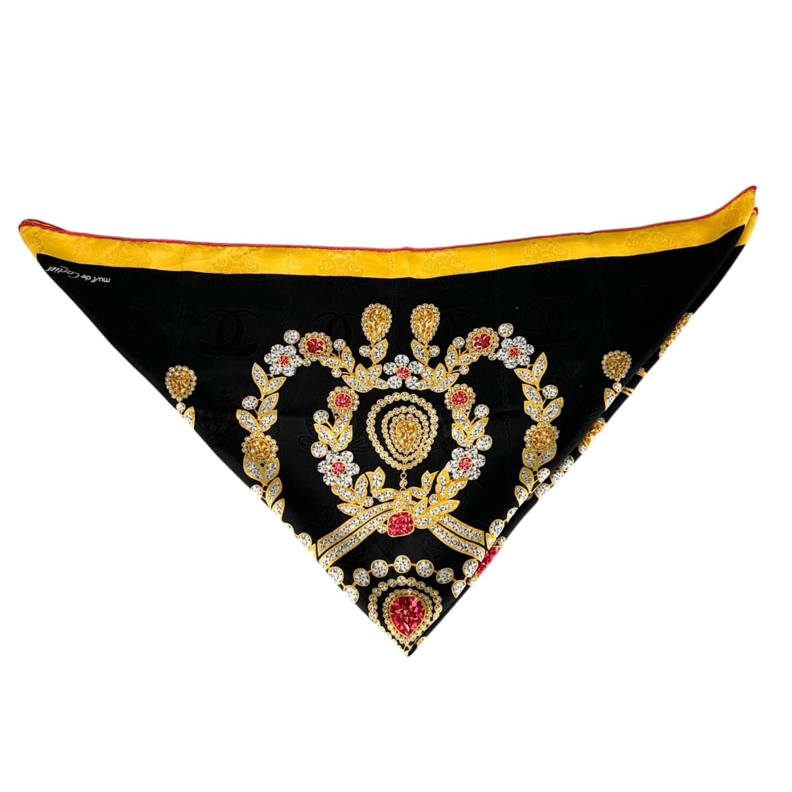 Cartier Pattern Silk Yellow Black Scarf — view 3