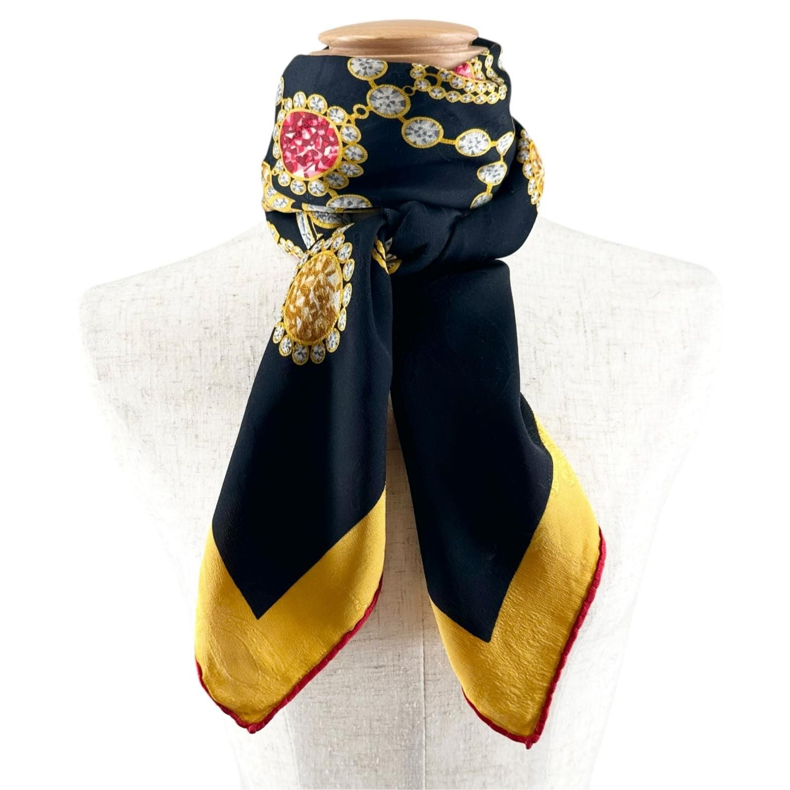 Cartier Pattern Silk Yellow Black Scarf — view 4