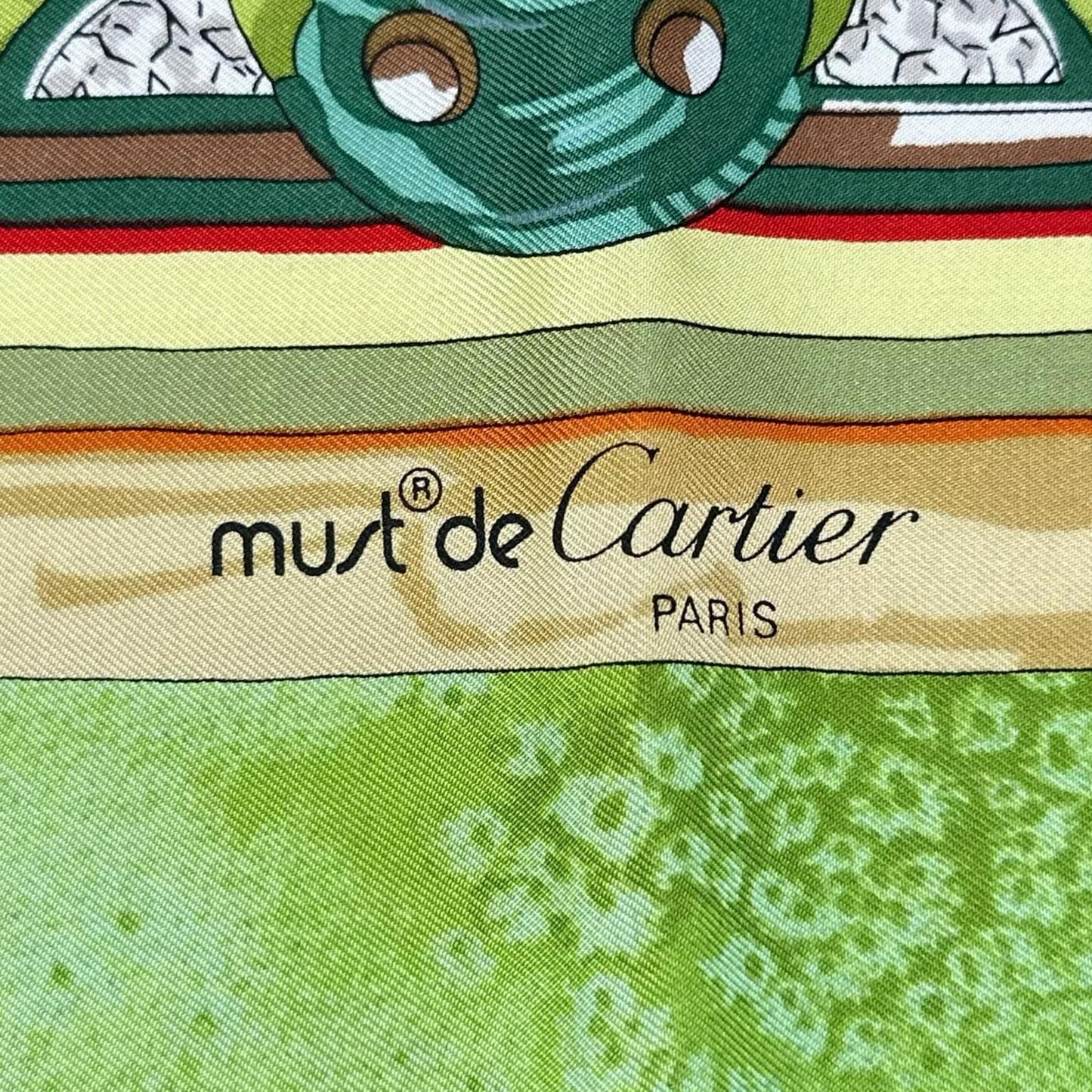 Cartier Scarab Pattern Silk Green Red Scarf — view 5