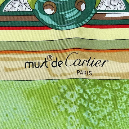 Cartier Scarab Pattern Silk Green Red Scarf — view 5