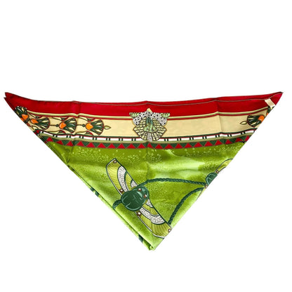 Cartier Scarab Pattern Silk Green Red Scarf — view 3