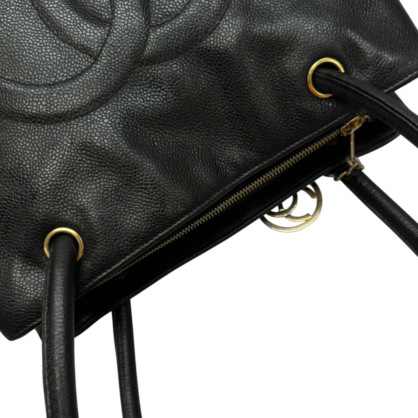 Chanel Coco Charm Caviar Leather Black Tote Gold — view 5