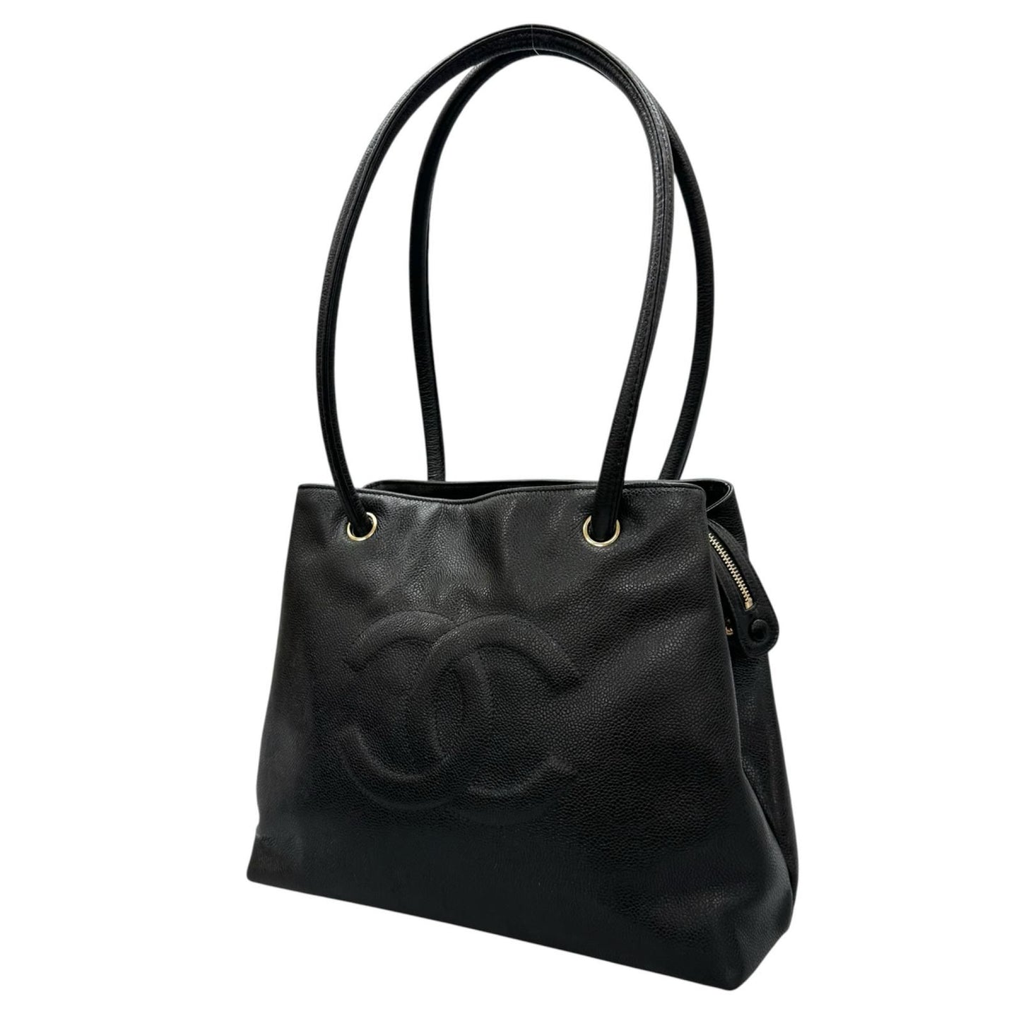 Chanel Coco Charm Caviar Leather Black Tote Gold — view 4