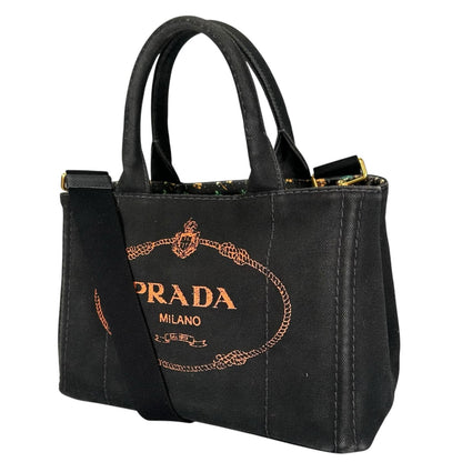 Prada Canapa Denim Navy Tote Gold — view 4