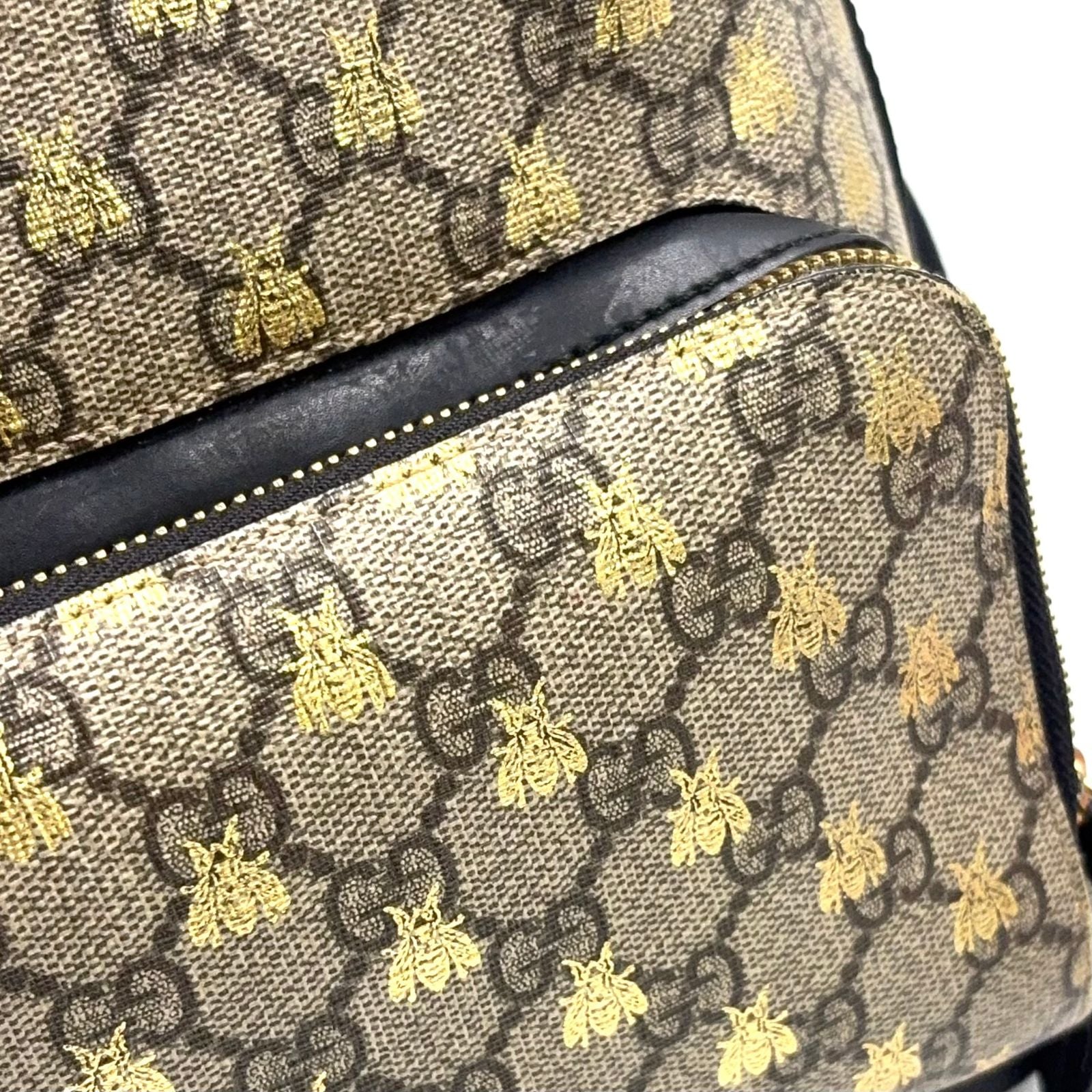 Gucci GG Supreme Beige Leather Black Backpack Gold — view 8