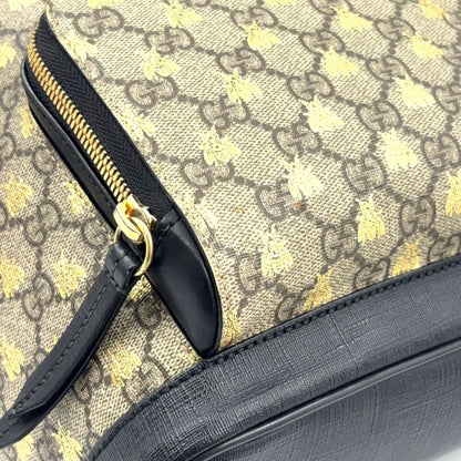 Gucci GG Supreme Beige Leather Black Backpack Gold — view 9