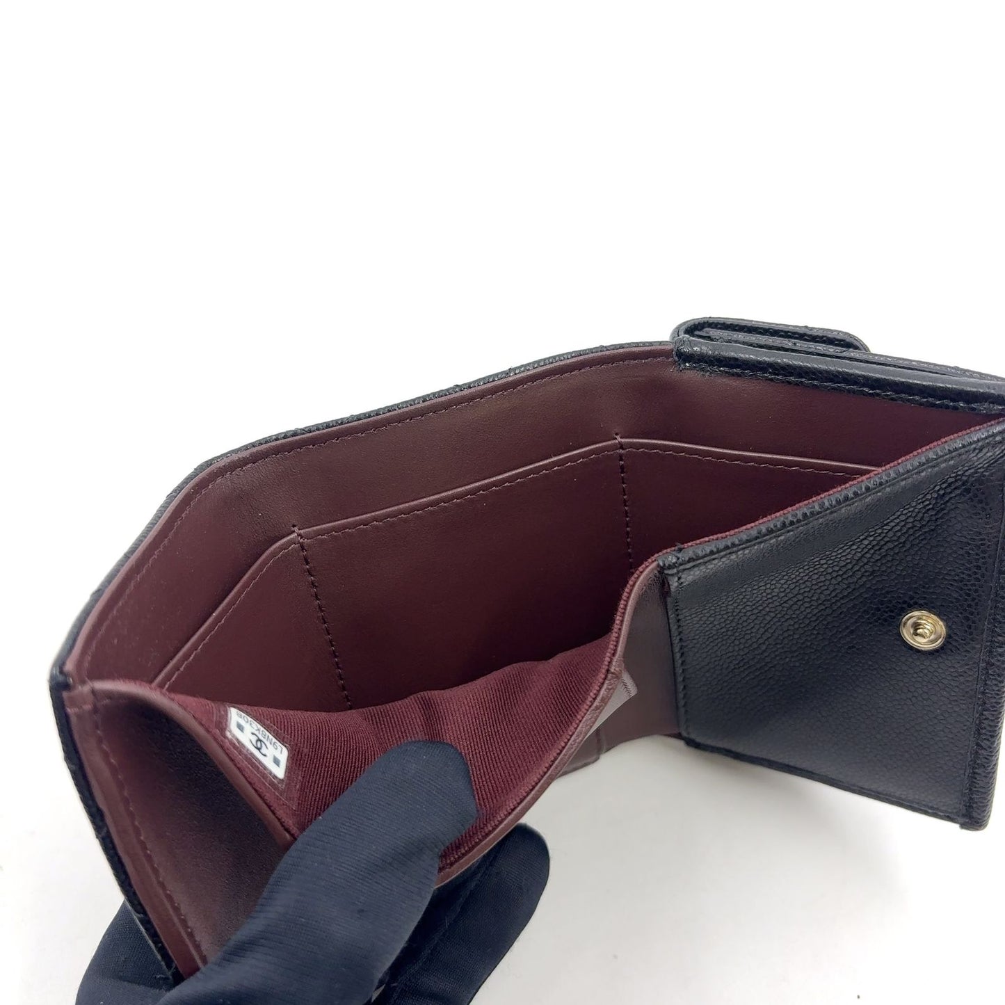 Chanel Classic Small Flap Random Caviar Leather Black Bordeaux Trifold Wallet — view 9