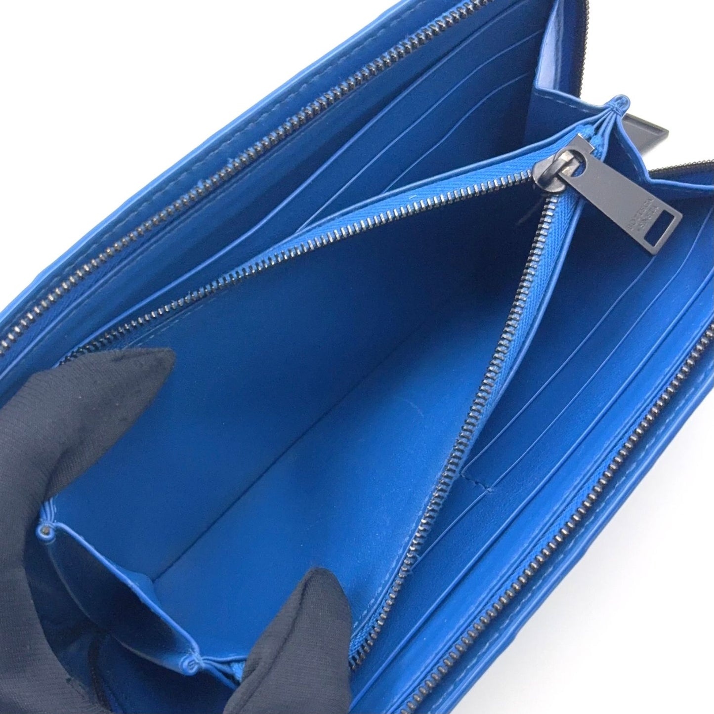 Bottega Veneta Intrecciato Leather Blue Wallet Gold — view 6